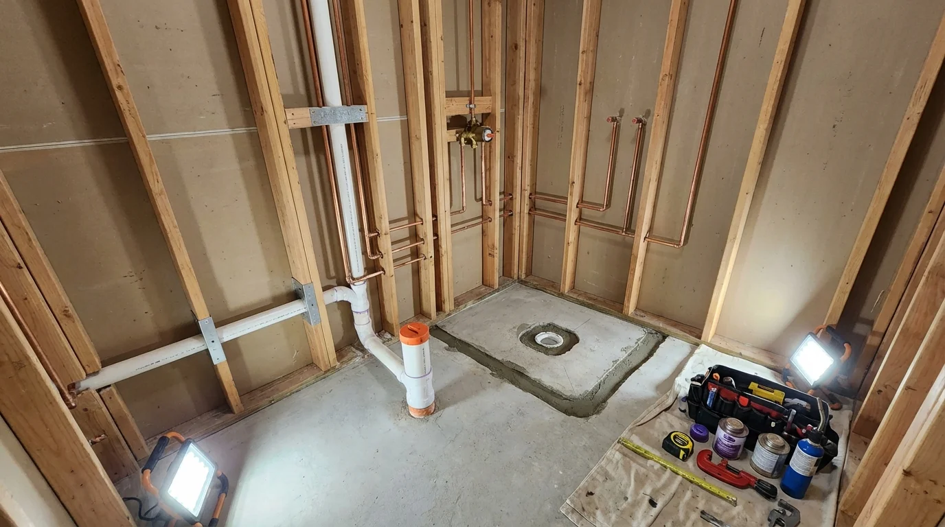 Bathroom rough-in plumbing during remodel by Johns Plumbing LLC in Ritzville