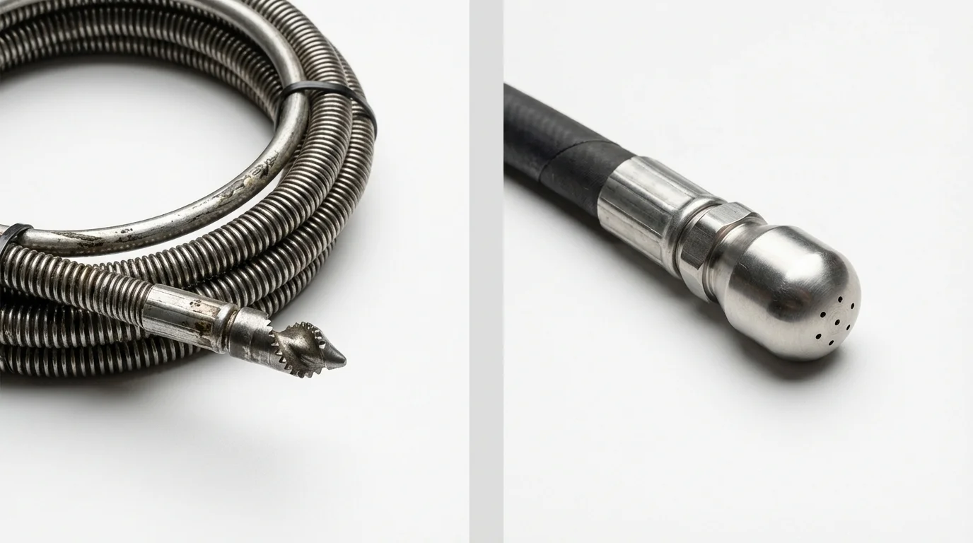 Drain snake cable and hydro jetting nozzle used for drain cleaning in Ritzville, WA