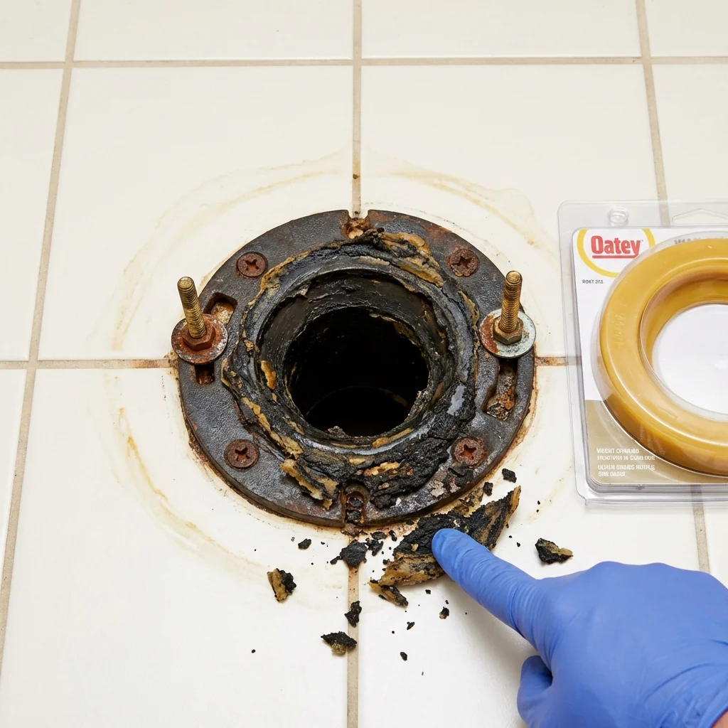 Failed wax ring showing water seepage at the base of a toilet in a Ritzville, WA home